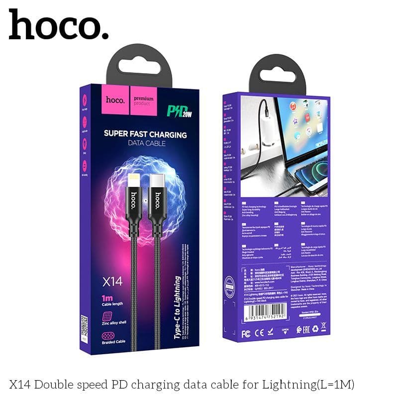Cáp sạc Type-C to iP Hoco X14 20W 1m