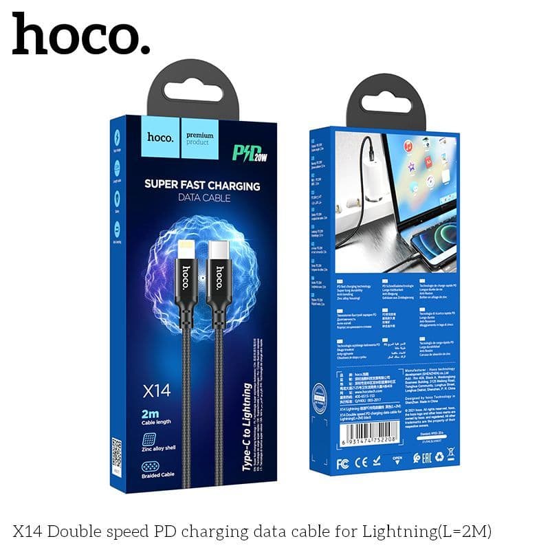 Cáp sạc Type-C to iP Hoco X14 20W dài 2m