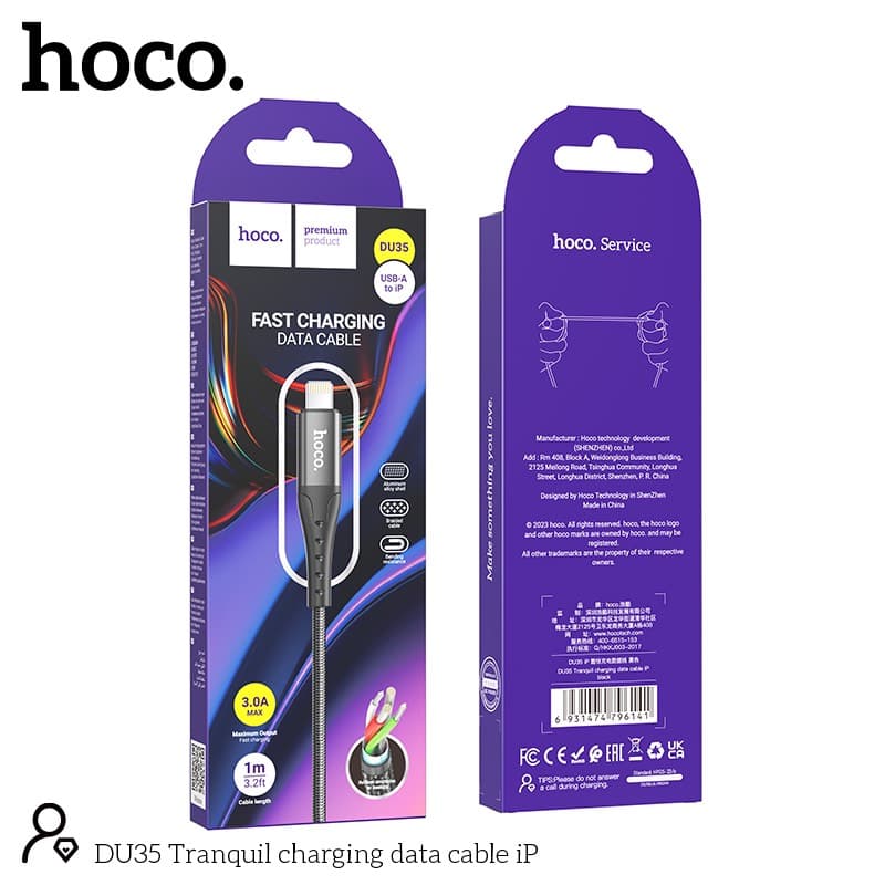 Cáp sạc USB to iP Hoco DU35 sạc nhanh chống đứt