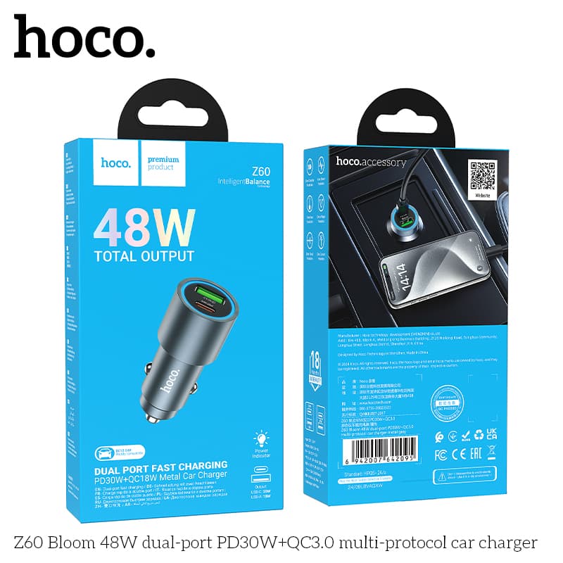 Tẩu sạc ô tô Hoco Z60 48W sạc nhanh đa cổng