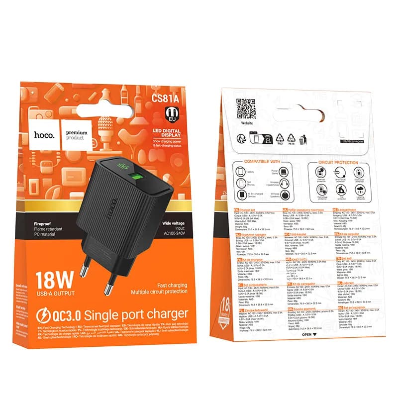 Củ Sạc QC3.0 Hoco CS81A Excellent với màn hình kỹ thuật số (EU)