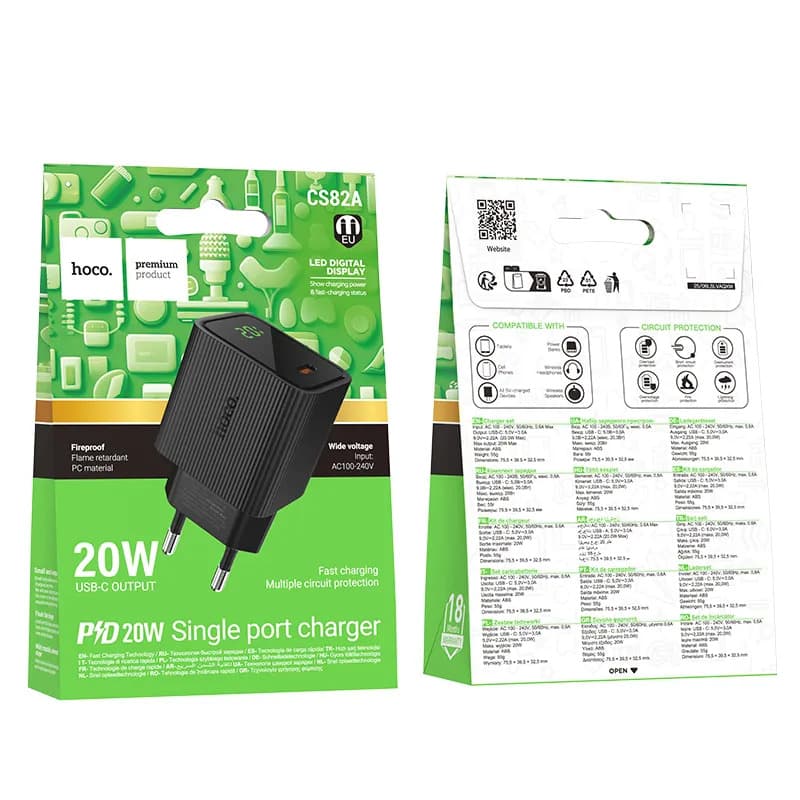 Củ Sạc PD20W Hoco CS82A Excellent với màn hình kỹ thuật số (EU)
