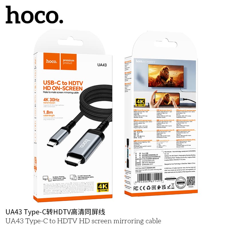 Cáp Chuyển Đổi Hoco UA43 Type-C to HDMI 1.8m