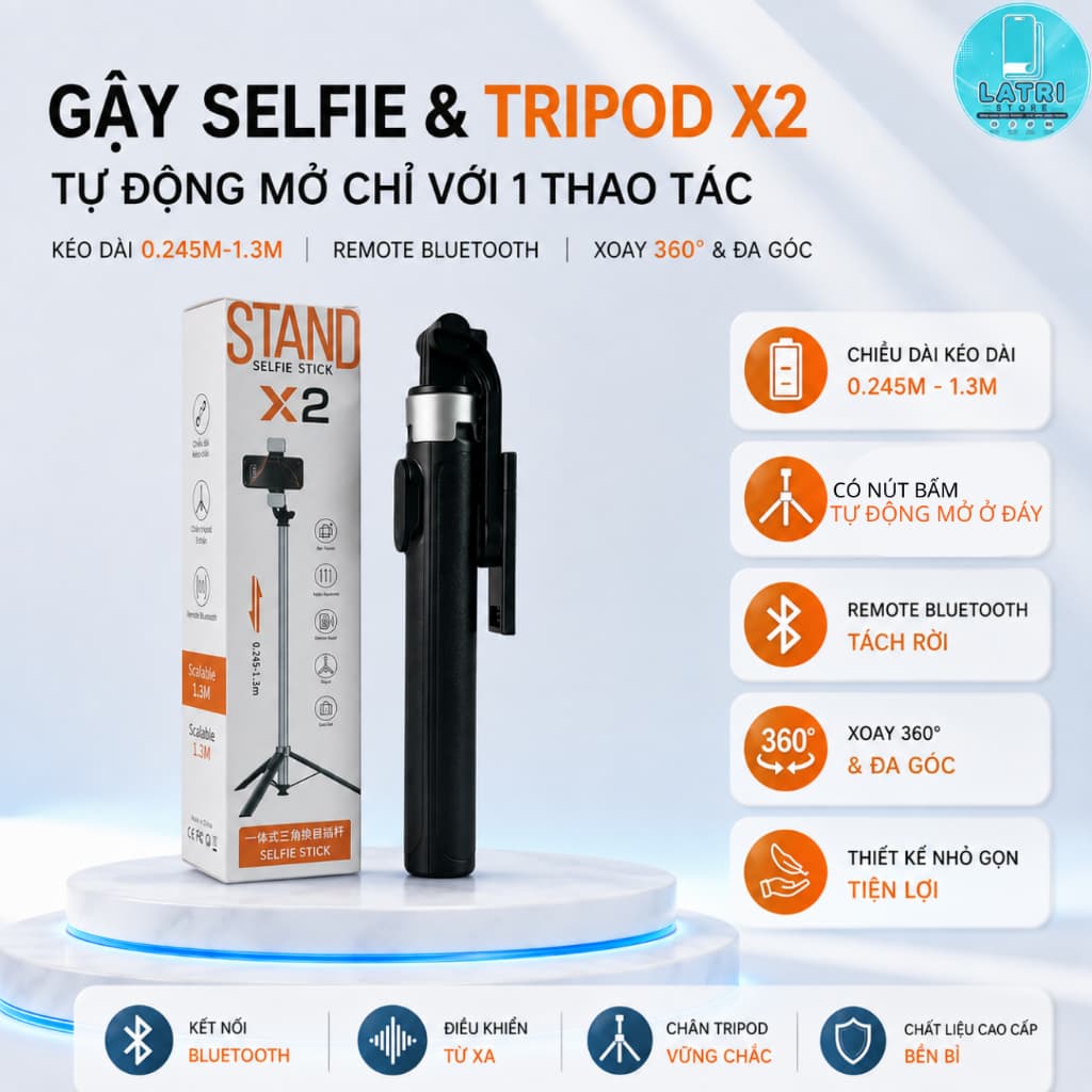 Gậy Chụp Ảnh Tự Sướng Bluetooth 3 Chân Đa Năng X2
