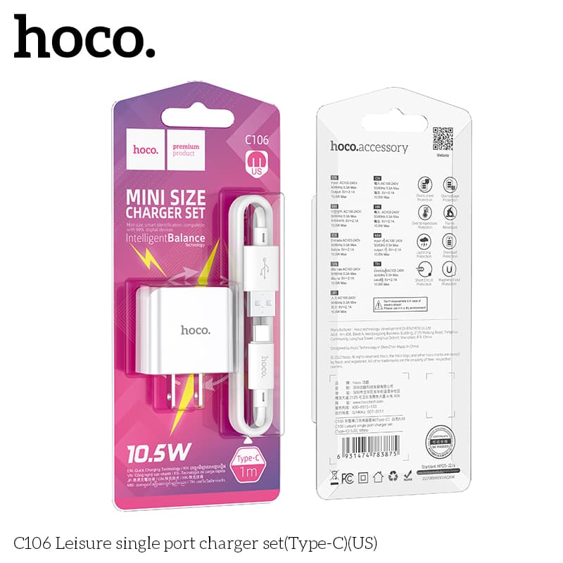 Bộ sạc kèm dây Hoco C106 Type-C sạc nhanh