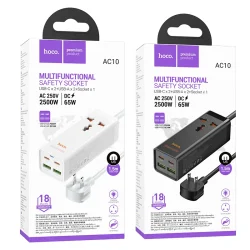 Ổ Cắm Thông Minh Hoco AC10 Barry PD65W GaN (2C2A + 1 cổng) (US)