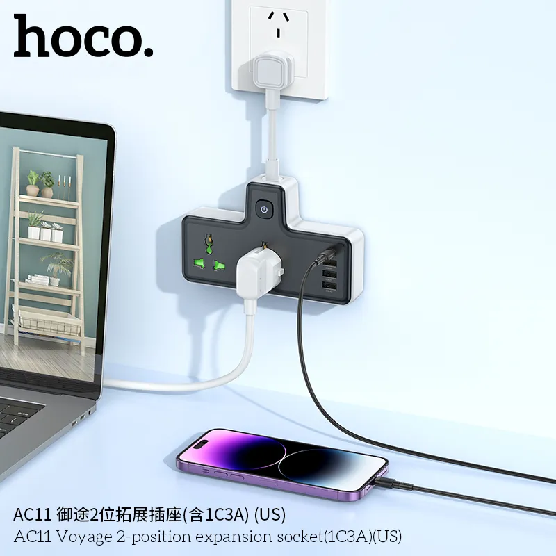 Ổ Cắm Thông Minh Hoco AC11 chất liệu PC chống cháy bền bỉ, an toàn sử dụng