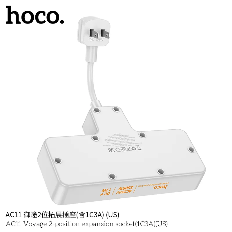 Ổ Cắm Thông Minh Hoco AC11 tích hợp 2 cổng USB và 1 cổng AC công suất mạnh mẽ