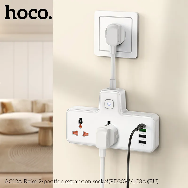 Ổ cắm thông minh Hoco AC12A Reise với thiết kế hiện đại và đa năng