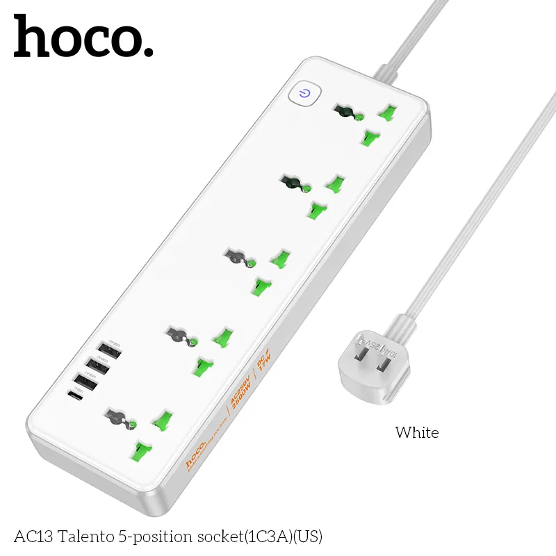 Ổ cắm thông minh Hoco AC13 Talento 5 cổng thiết kế hiện đại và tiện lợi