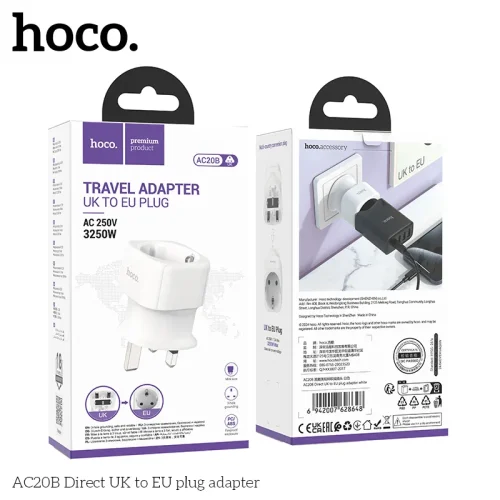 Ổ Cắm Thông Minh Hoco AC20B Direct UK to EU plug adapter