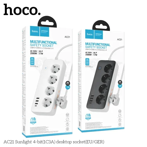 Ổ Cắm Thông Minh Hoco AC21 Sunlight 4 cổng (1C3A) (EU/GER)