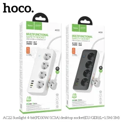 Ổ Cắm Thông Minh Hoco AC22 Sunlight 4 cổng PD30W (1C3A) (EU/GER) (L=3M)