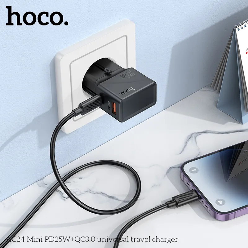 Thiết kế Ổ Cắm Thông Minh Hoco AC24 Mini bằng chất liệu PC chống cháy bền bỉ