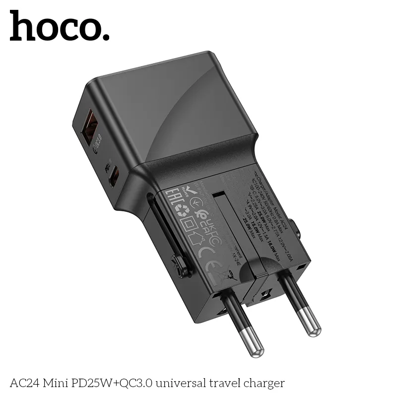 Công năng Ổ Cắm Thông Minh Hoco AC24 Mini hỗ trợ sạc nhanh PD25W và QC3.0 đa chuẩn
