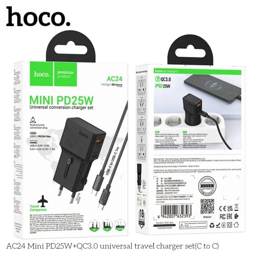 Ổ Cắm Thông Minh Kèm Dây C to C Hoco AC24 Mini PD25W+QC3.0