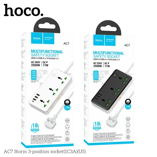 Ổ Cắm Thông Minh Hoco AC7 Storm 3 cổng (1C3A) (US)
