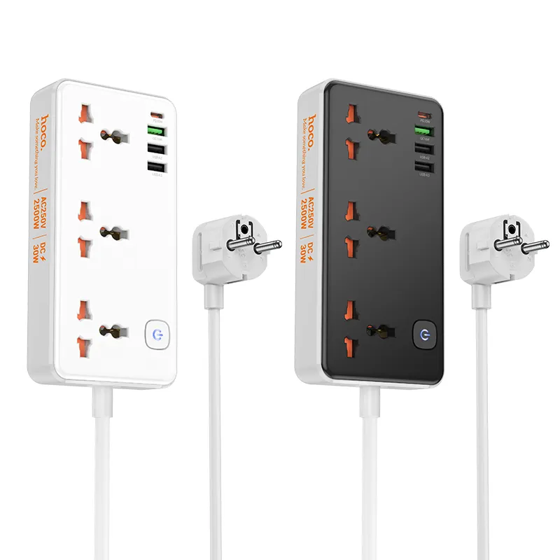 Ổ Cắm Thông Minh Hoco AC8A Storm 3 cổng PD30W có thiết kế nhỏ gọn, màu đen hiện đại phù hợp nhiều không gian