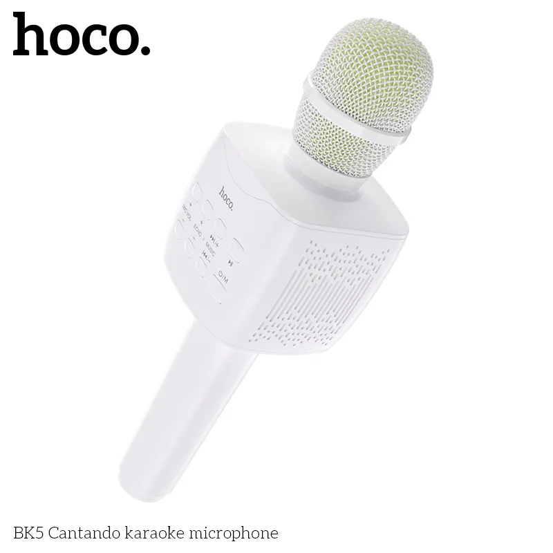Micro karaoke Hoco BK5 Cantando nhiều tính năng: đổi giọng, phát thẻ TF, công tắc ca sĩ/đệm tiện lợi
