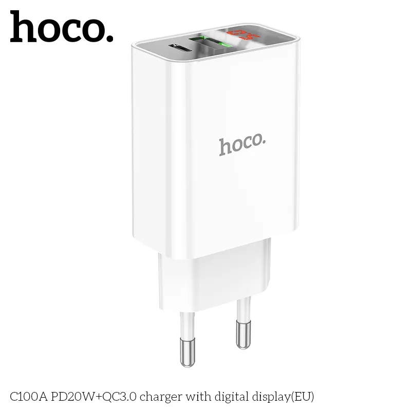 Củ Sạc PD20W+QC3.0 Hoco C100A với màn hình hiển thị tổng quan sản phẩm
