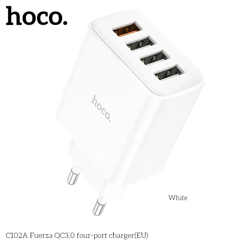 Củ Sạc QC3.0 Hoco C102A Fuerza 4 cổng (EU) thiết kế nhỏ gọn đa năng