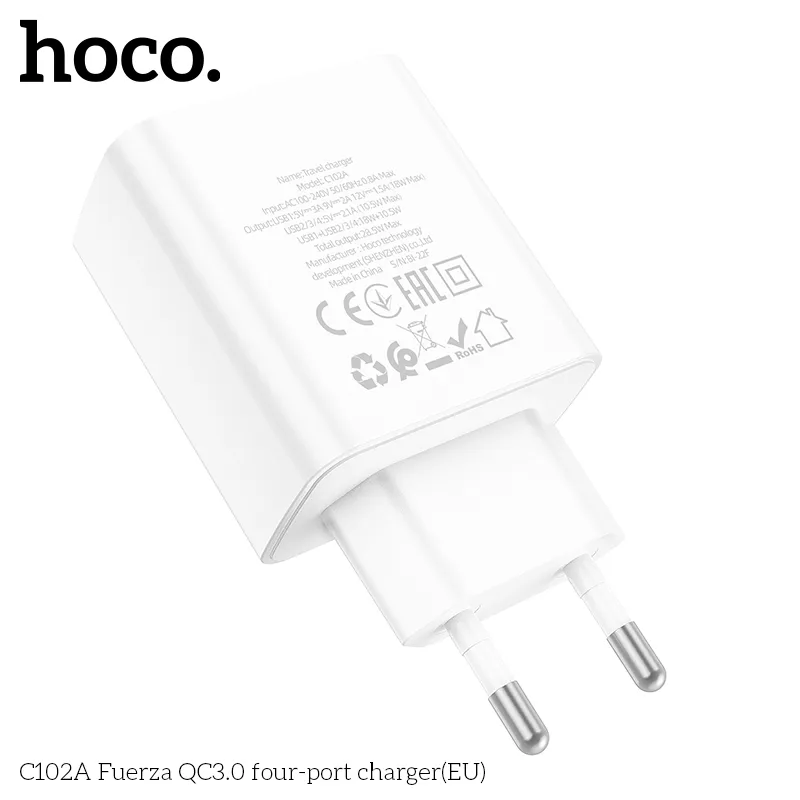 Thiết kế củ sạc Hoco C102A với 4 cổng sạc tiện lợi
