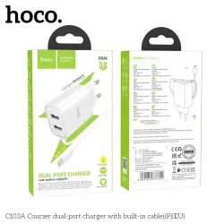 Bộ Sạc Kèm Dây Type-C Hoco C103A Courser với dây tích hợp hai cổng (EU)