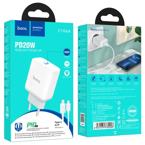Bộ Sạc Kèm Dây C to iP Hoco C104A Stage PD20W (EU)