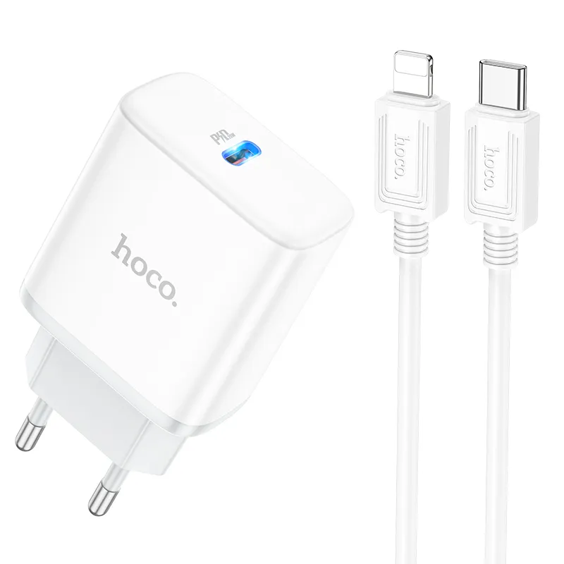 Bộ Sạc Kèm Dây C to iP Hoco C104A Stage PD20W (EU) thiết kế tinh tế màu trắng sang trọng