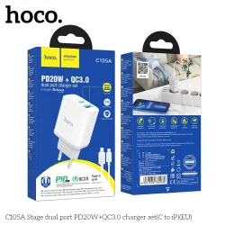 Củ Sạc PD20W+QC3.0 Hoco C105A Stage hai cổng (EU)