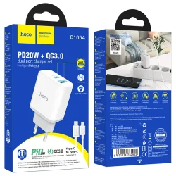 Bộ Sạc Kèm Dây Type-C Hoco C105A Stage PD20W+QC3.0 hai cổng (EU)