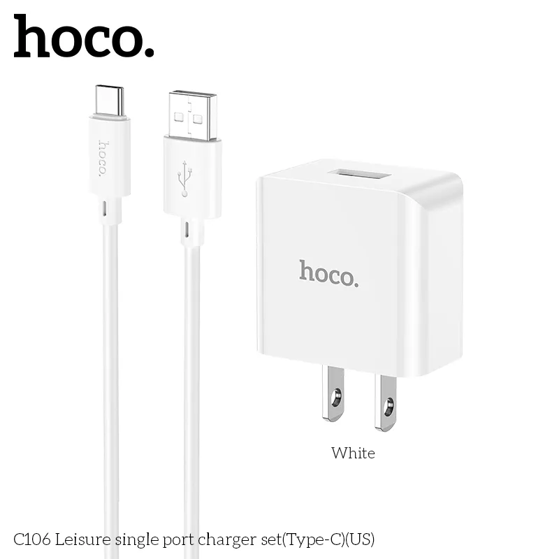 Bộ Sạc Kèm Dây Type-C Hoco C106 Leisure (US) thiết kế gọn nhẹ và tiện lợi