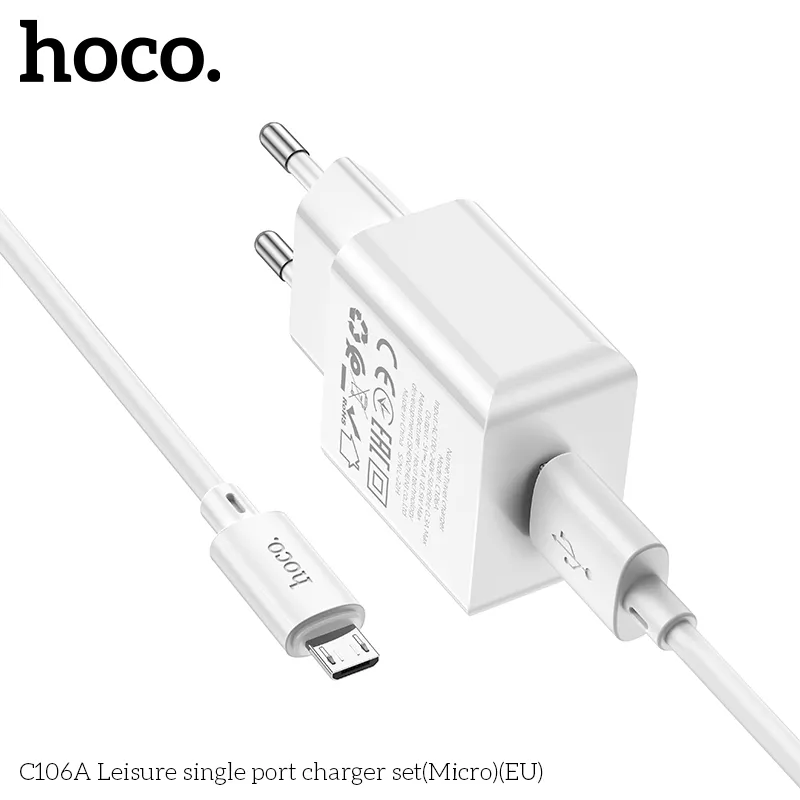 Bộ Sạc Kèm Dây Micro Hoco C106A Leisure (EU) thiết kế nhỏ gọn tiện lợi