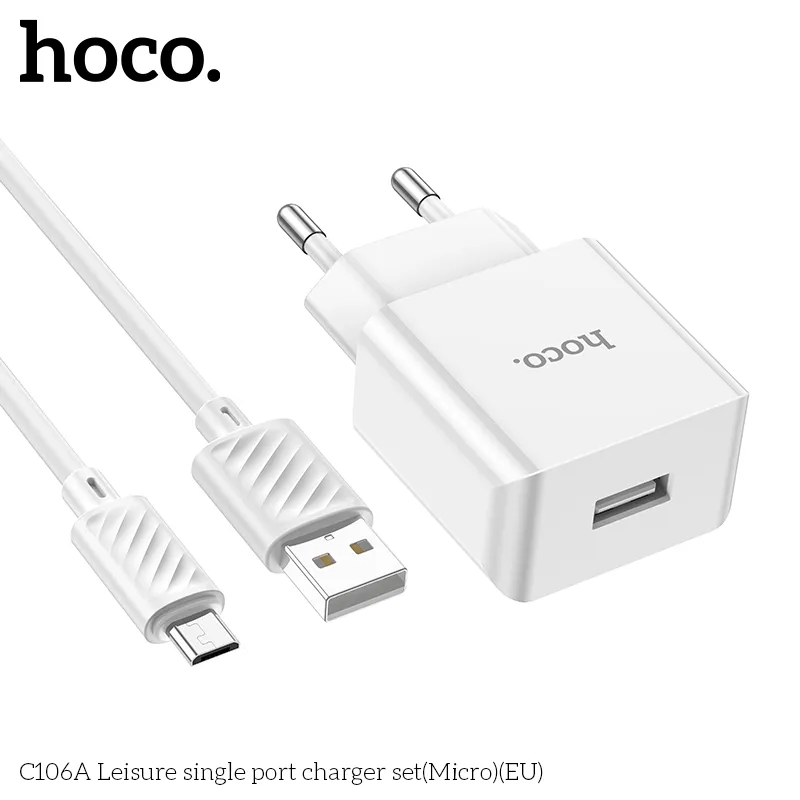 Bộ Sạc Kèm Dây Micro Hoco C106A Leisure (EU) chất liệu PC+ABS chống cháy