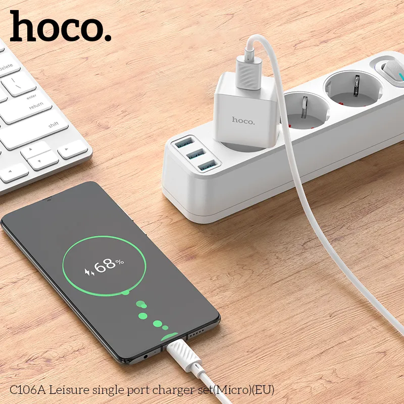 Bộ Sạc Kèm Dây Micro Hoco C106A Leisure (EU) công suất đầu ra 5V/2.1A mạnh mẽ