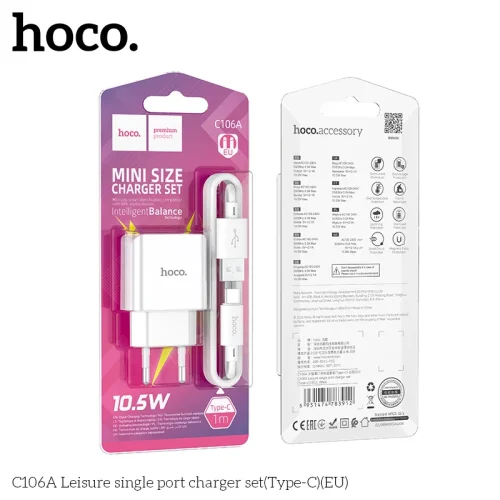 Bộ Sạc Kèm Dây Type-C Hoco C106A Leisure (EU)