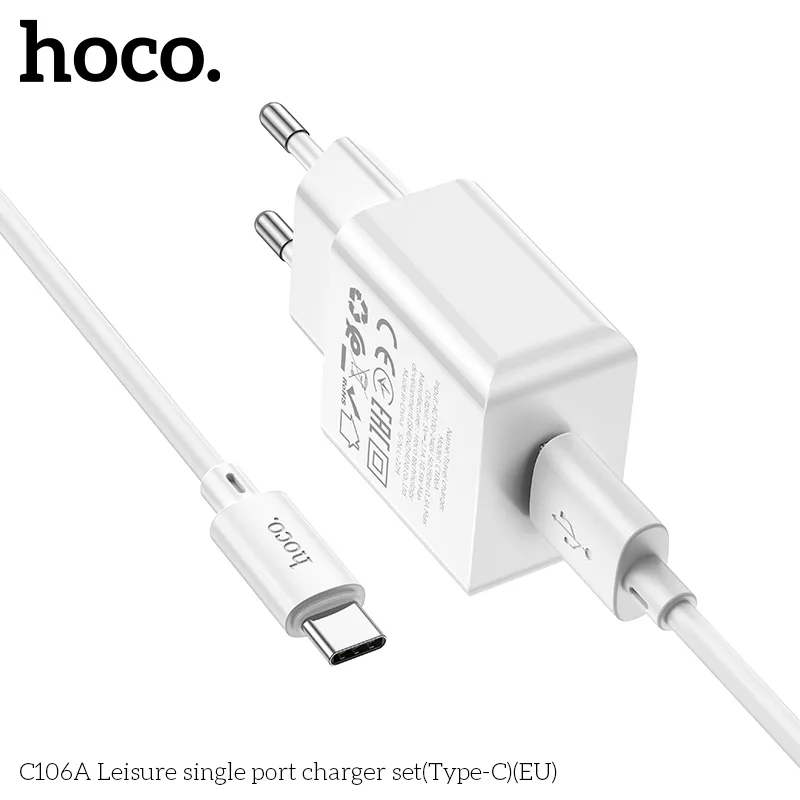 Bộ Sạc Kèm Dây Type-C Hoco C106A Leisure (EU) thiết kế hiện đại tiện lợi dễ sử dụng