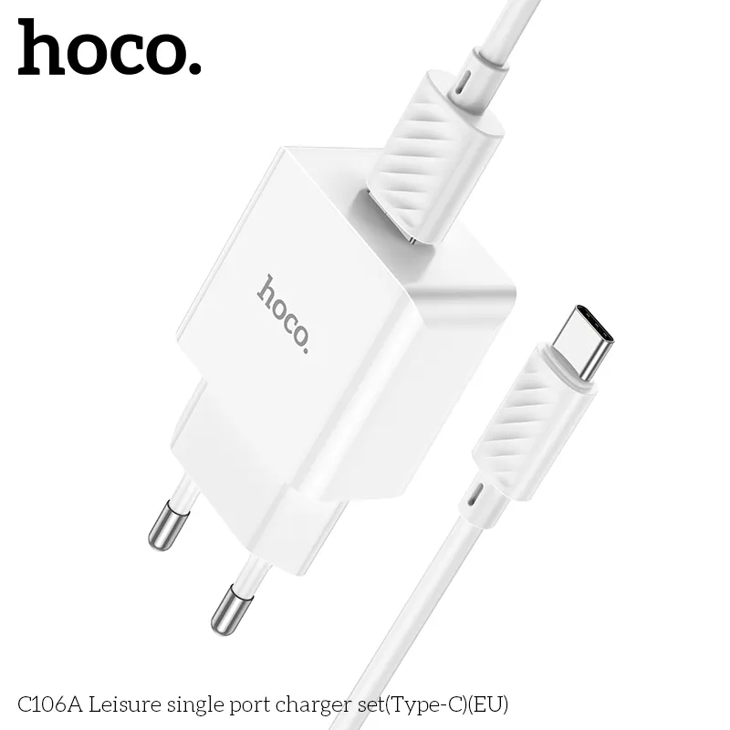 Bộ Sạc Hoco C106A Leisure kiểu dáng nhỏ gọn màu trắng tinh tế