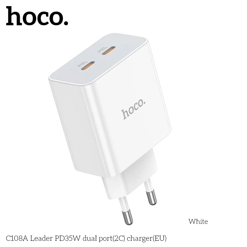 Củ Sạc PD35W Hoco C108A Leader hai cổng (2C) (EU) thiết kế hiện đại, tiện dụng