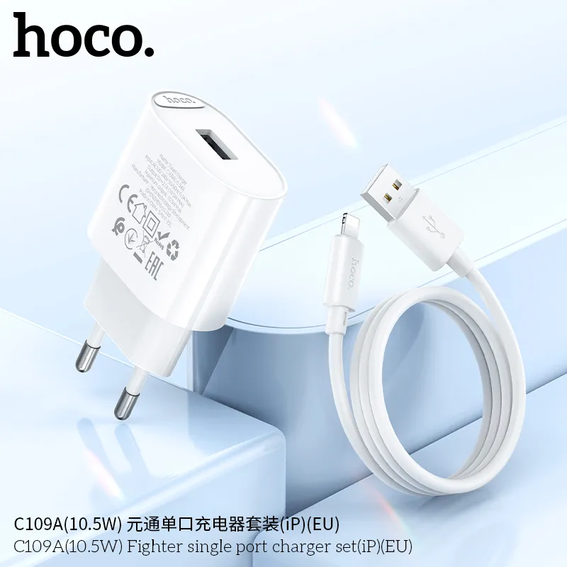 Bộ Sạc Kèm Dây iP Hoco C109 Fighter (10.5W) thiết kế gọn nhẹ, công suất ổn định