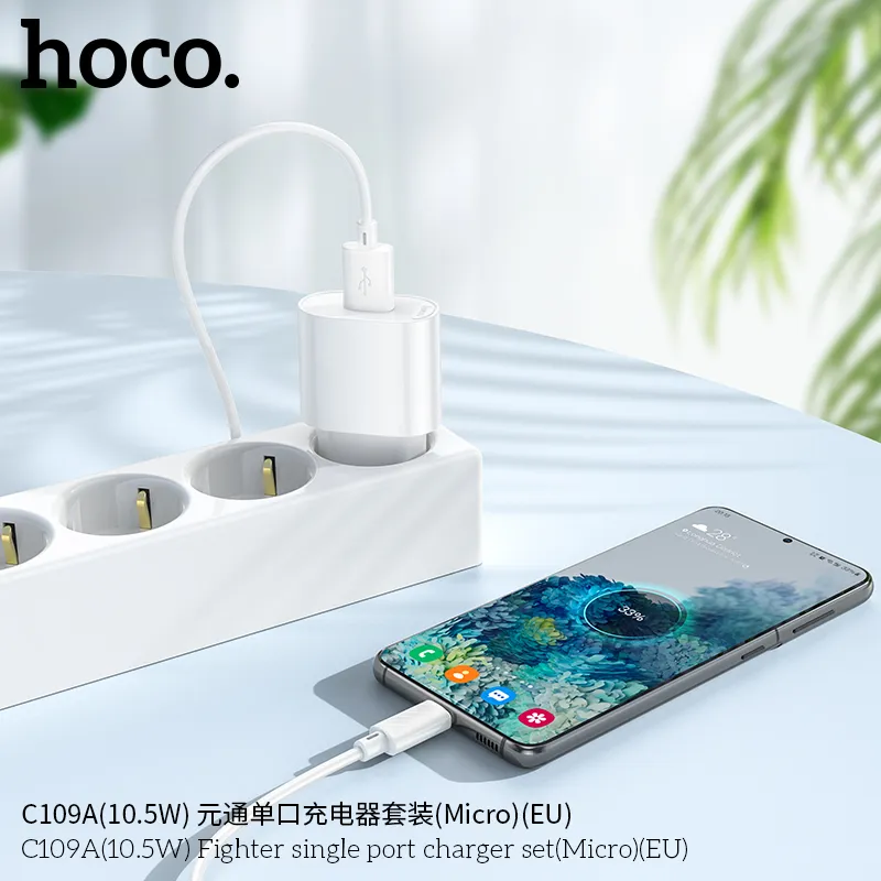 Bộ Sạc Hoco C109 Fighter với thiết kế hiện đại, vỏ ABS bền chắc và phích cắm chuẩn Mỹ