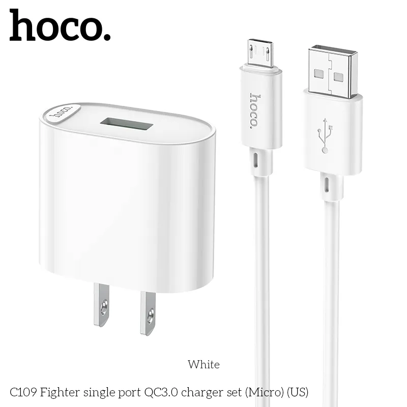 Bộ Sạc Kèm Dây Micro Hoco C109 Fighter QC3.0 thiết kế nhỏ gọn, tiện lợi cho mọi thiết bị