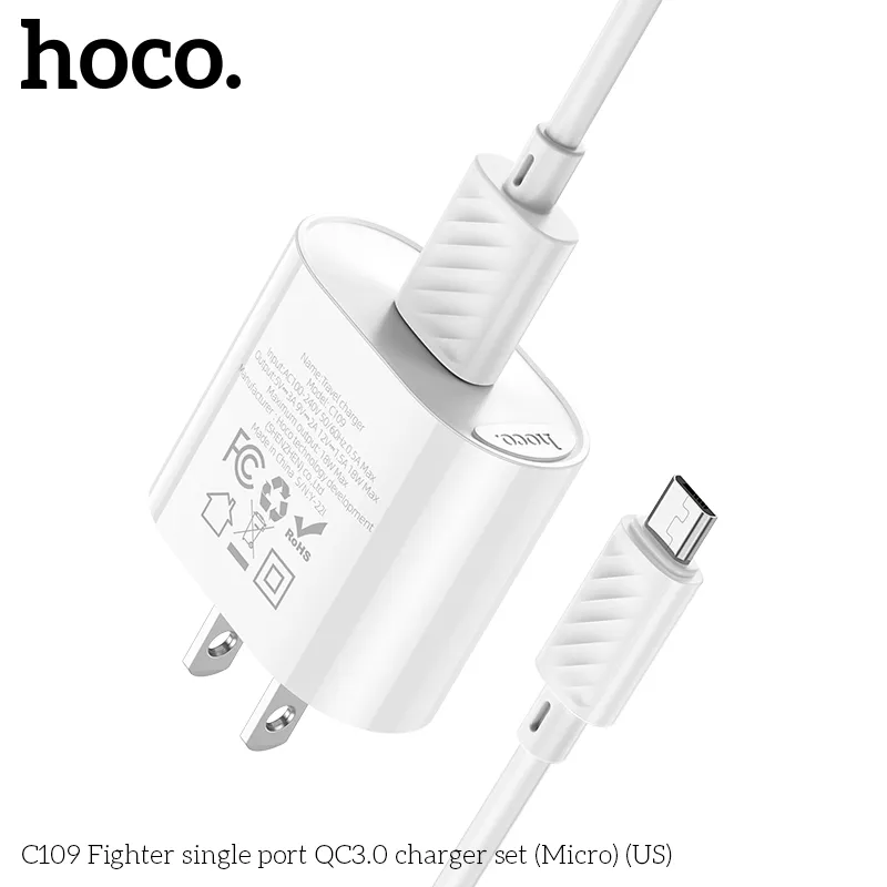 Bộ Sạc Hoco C109 Fighter với thiết kế chắc chắn, vỏ PC chống cháy an toàn