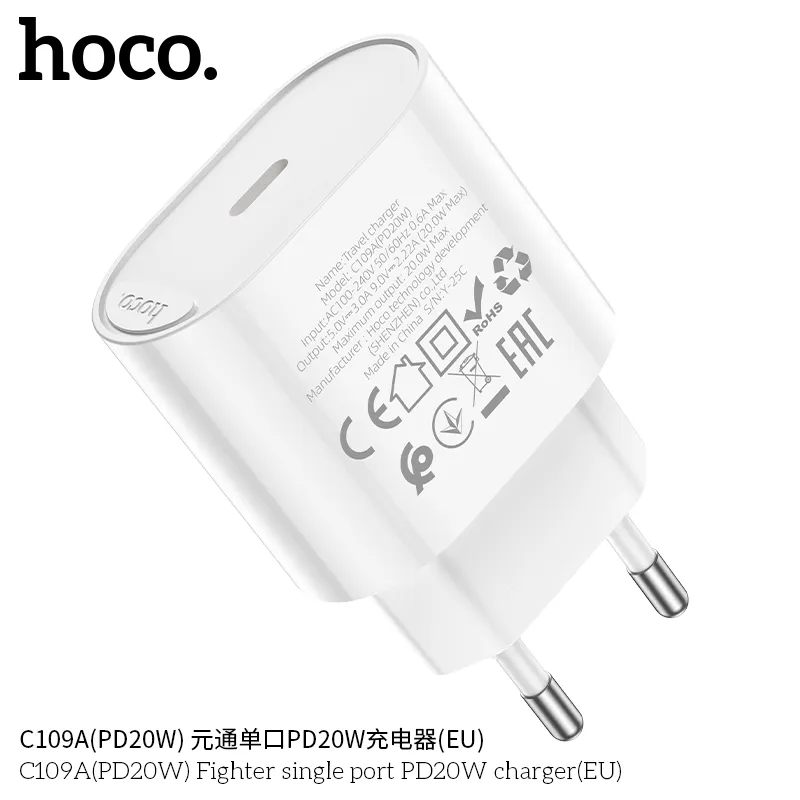 Công năng củ sạc PD20W Hoco C109 Fighter (US) công suất 20W USB-C hỗ trợ PD, QC, FCP, AFC