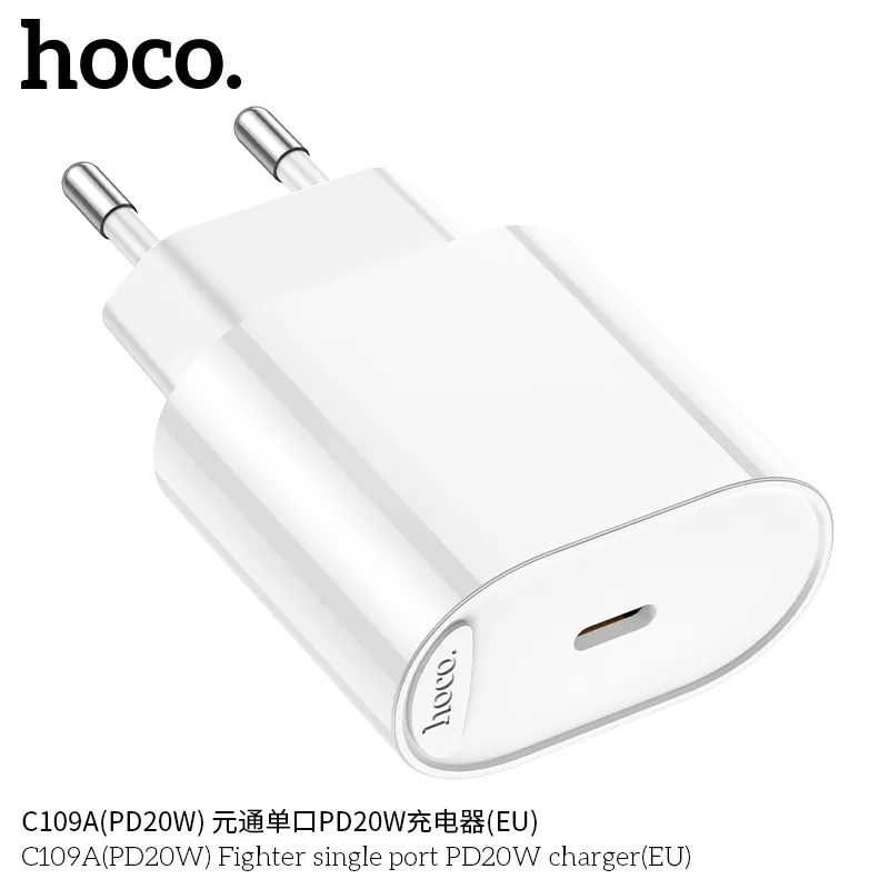 Tính năng chi tiết củ sạc PD20W Hoco C109 Fighter (US) tích hợp sạc nhanh USB-C 20W, bảo vệ quá nhiệt