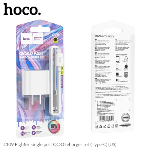 Bộ Sạc Kèm Dây Type-C Hoco C109 Fighter (10.5W) (US)