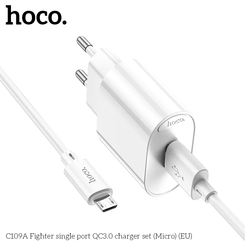 Bộ Sạc Kèm Dây Micro Hoco C109A Fighter QC3.0 (EU) thiết kế nhỏ gọn tiện lợi
