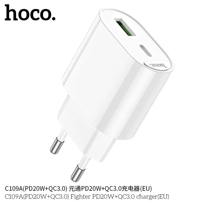 Củ sạc PD20W+QC3.0 Hoco C109A Fighter (EU) thiết kế nhỏ gọn, tiện lợi cho mọi thiết bị