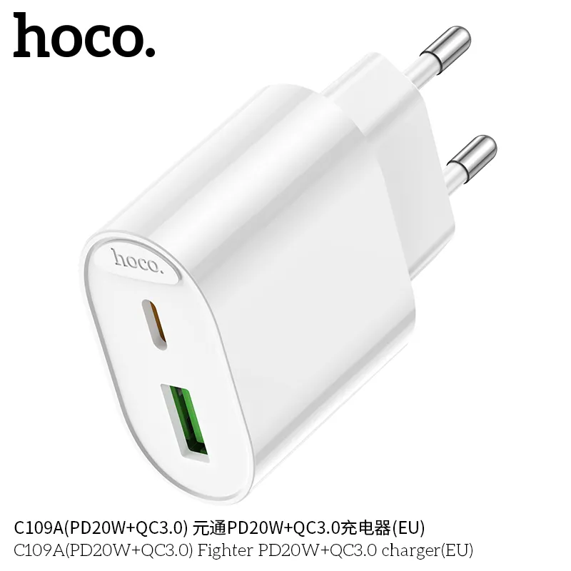 Công năng củ sạc Hoco C109A Fighter tích hợp PD 20W và Quick Charge 3.0 nhanh chóng