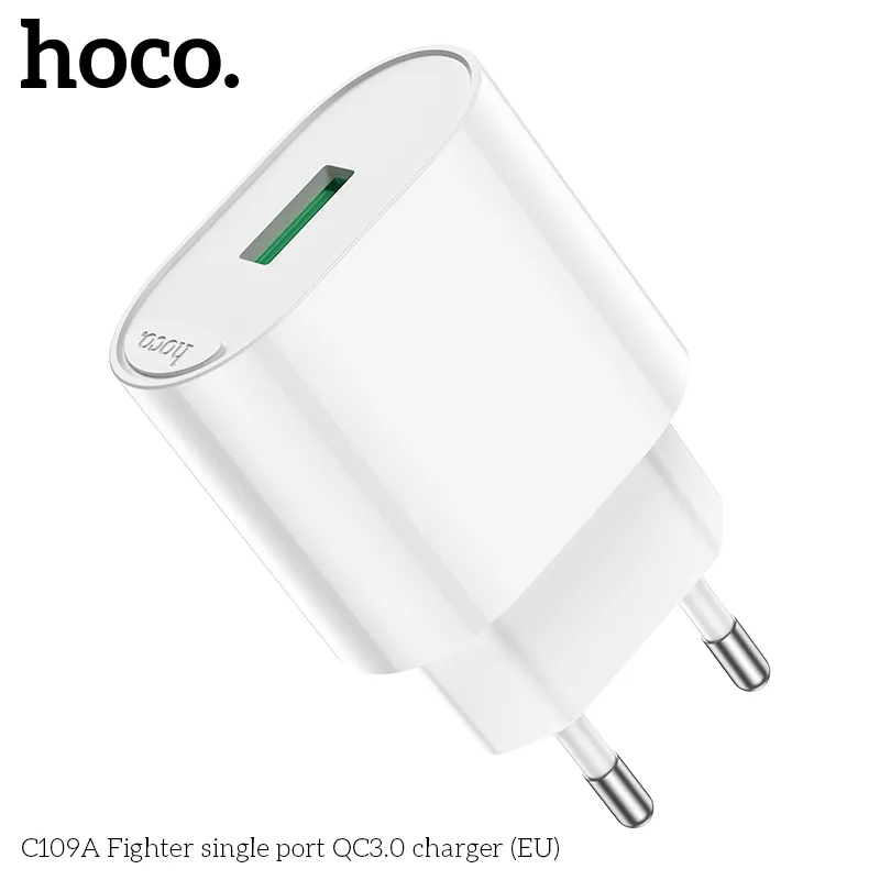 Củ sạc QC3.0 Hoco C109A Fighter (EU) thiết kế nhỏ gọn, tiện dụng cho mọi thiết bị